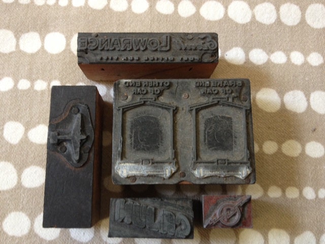 Set of 5 Vintage Industrial Themed Woodblocks Set 3