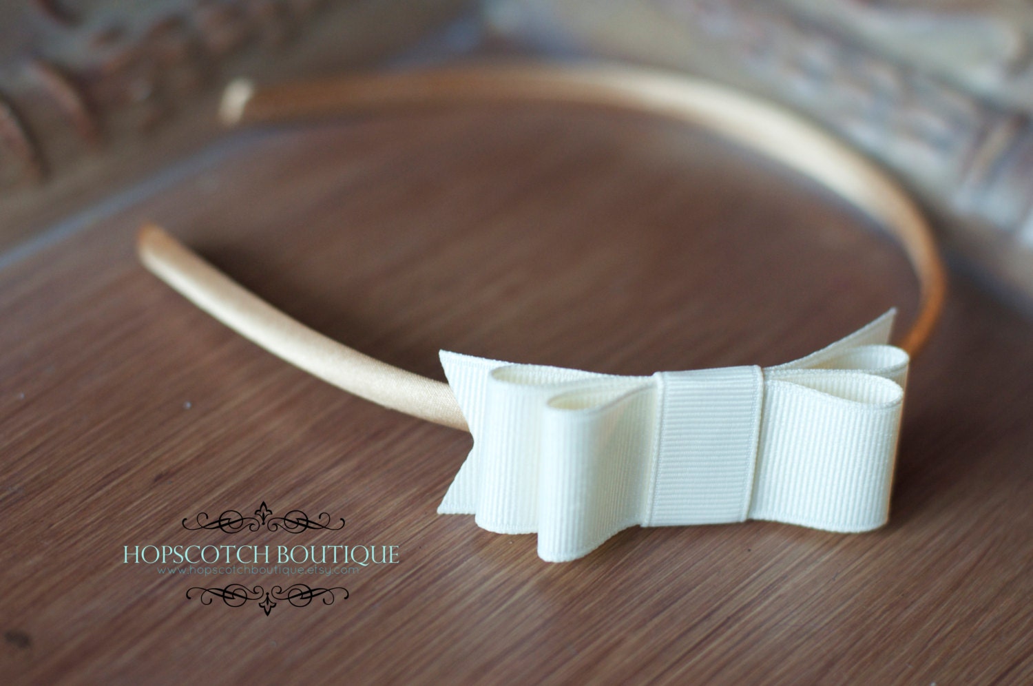 layered Patty in Cream on a Gold Silk Headband