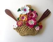 Pattern Pot Holder Flowers Basket . Spring Decor Crochet Kitchen Leaves Beig MariMartin Download Immediately