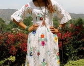 RESERVED Small Sexy Senorita Vintage Crochet Hand Embroidered Mexican Maxi Dress