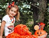 Embroidered  Pumpkin Monogram Initial Boutique Style Hair Bow Orange Black Polka Dots Zebra