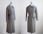 50's skirt jacket. gray suit 1950. m gray skirt suit. wool tweed. tailored jacket. set. ladies suit 50.