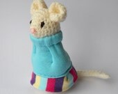 toy  stuffed Amigurumi animal crocheted mouse animal doll blue animal plush creature