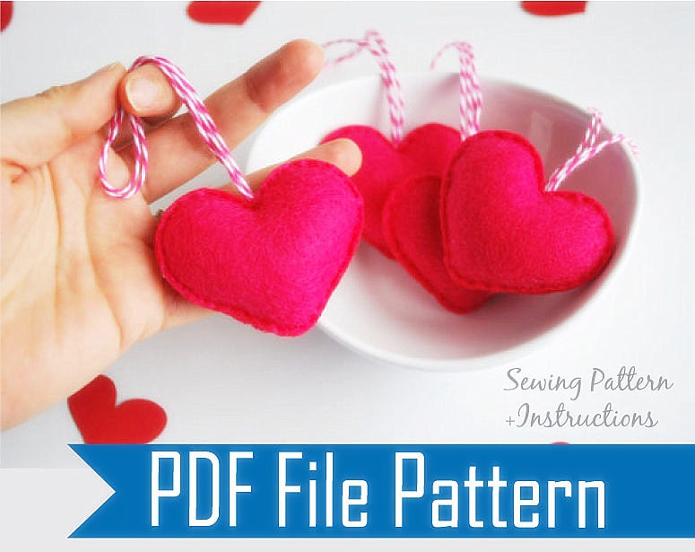 Heart Mini Ornaments PDF Sewing pattern , Kids craft Project A496