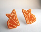 Origami Orange Fox post Earrings Shrinky plastic
