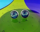 Starry Night TARDIS earrings post earrings Doctor Who Van Gogh inspired earrings