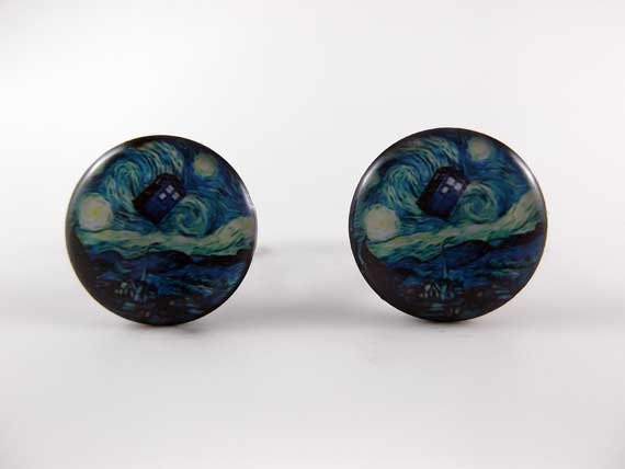 Doctor Who Van Gogh cufflinks Starry Night TARDIS cufflinks