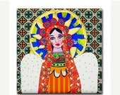 50 OFF SALE - Mexican Folk Art Ceramic Tile - Virgin of Guadalupe Art - Mexican Talavera Tiles Gift COASTER - Wedding Gifts