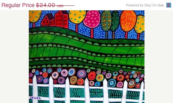 50%  OFF SALE - 11x14 FOLK Art Landscape Print Poster