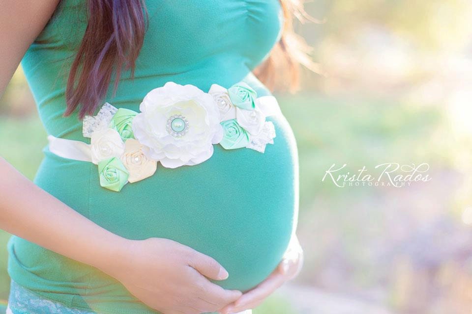 Maternity Sash - Baby Boy or Baby Girl Creme de Menthe Maternity Sash, Bridal Sash, Belt, Headband, Wedding, Boy, Girl -  Photo Prop