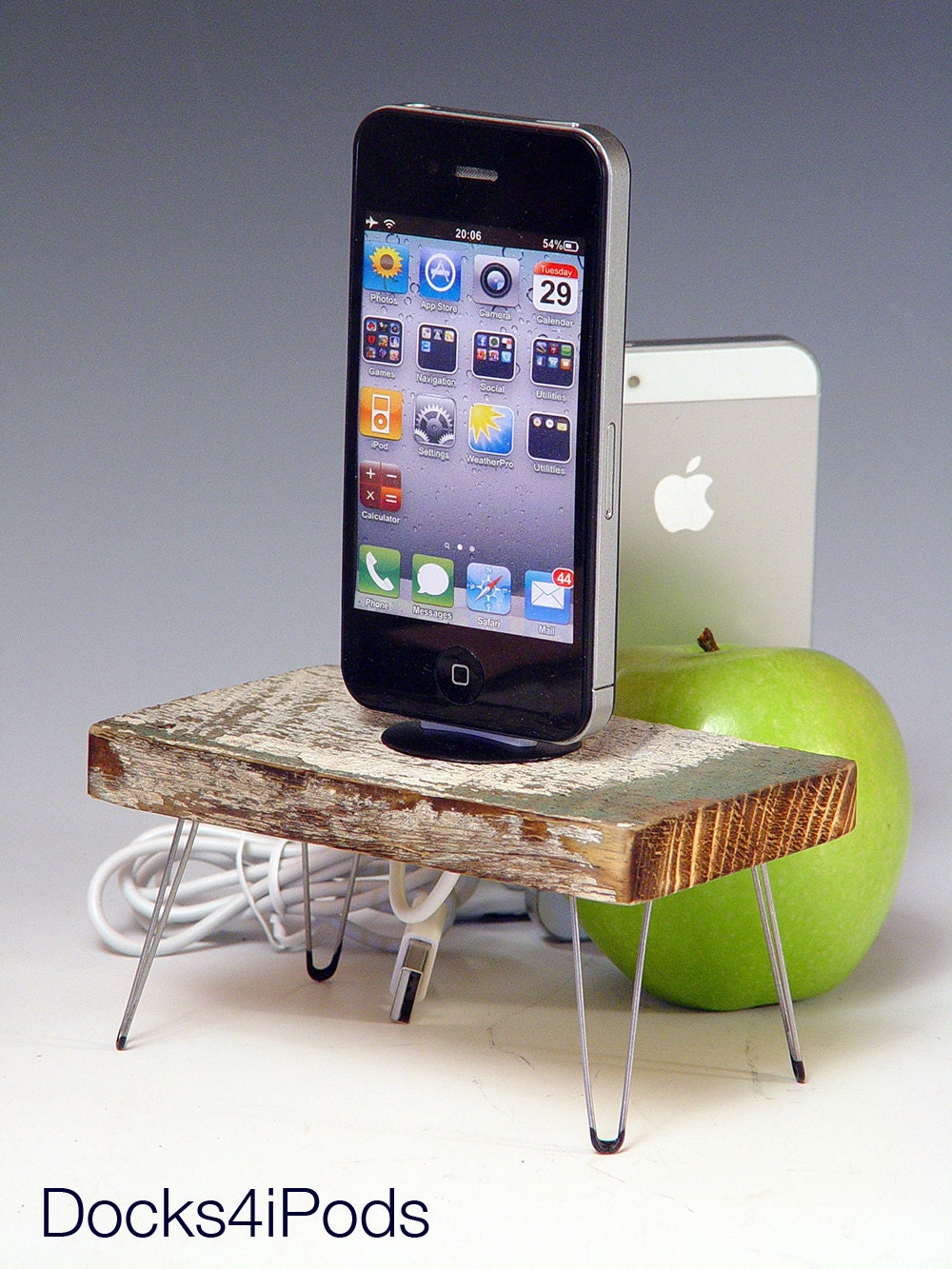 Hairpin leg table dock for iPhone 5 or ANY iPod or iPhone. Rustic Recycled wood. Industrial. 481. Mid century modern. FAST SHIPPING.