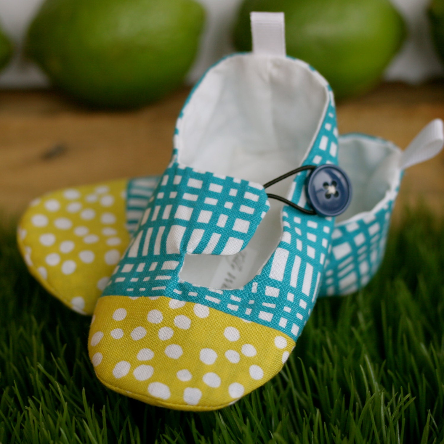 Baby Boy Shoes - Aqua and Citron Green - Ready To Ship