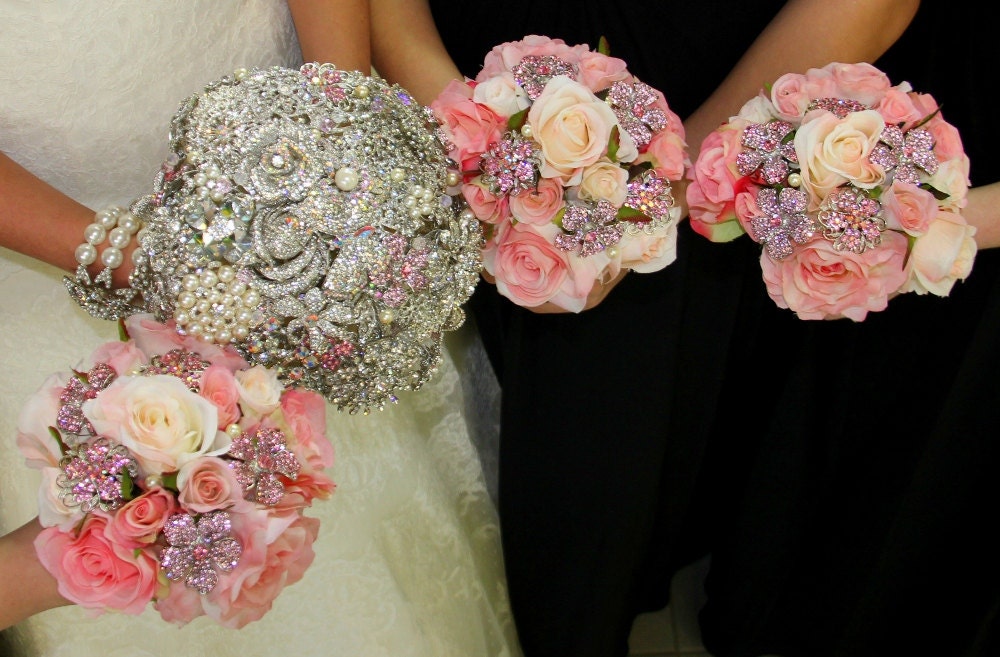 Brooch, Crystal, Feather, or Pearl wedding bouquets and accessories packages - DEPOSIT and Ordering information