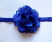 Royal Blue Chiffon & Lace Flower Headband, Baby Hair Accessories, Hair Accessories, Girls Hair Accessories, Royal Blue Flower Headband