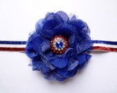 4th of July Headband, Royal Blue Flower on Glitter Elastic Headband, Fourth of July Headband, Baby Hair Accessories, Girls Hair Accessories