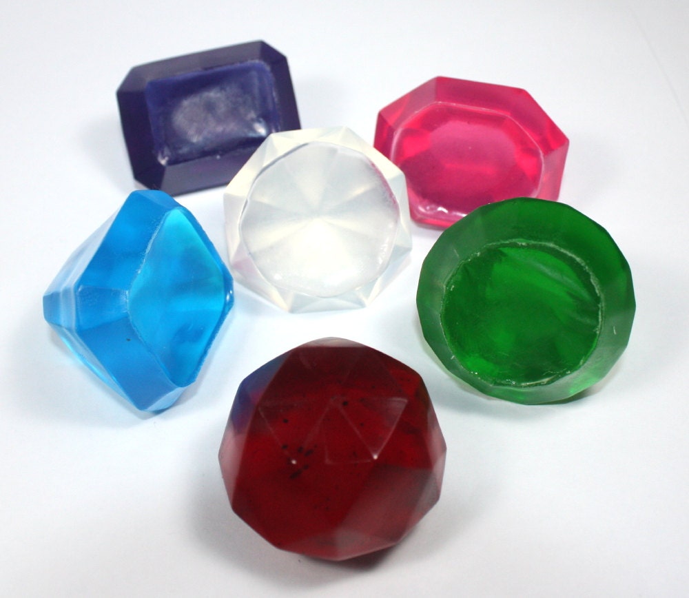 6 Jewel or Gem Soaps - birthstone, diamond, sapphire, emerald, ruby, jewelry, party favor, gift set, bling