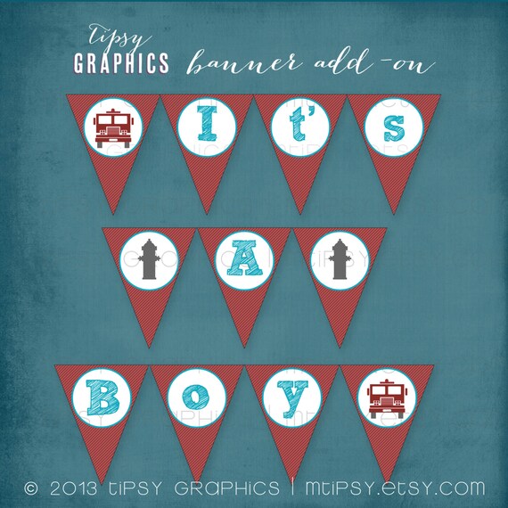 Red Firetruck Printable Baby Shower BANNER by Tipsy Graphics. Il_570xn