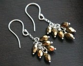 Handmade beaded dangle earrings, sterling silver, Czech glass, bronze, cluster, wire wrapped, Mimi Michele Jewelry