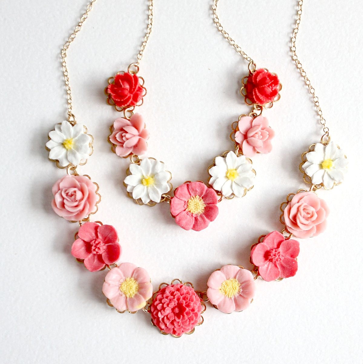 Mommy and Me Rosy Pinks Flower Necklaces, Easter, Mother's Day, Flower Girl gift