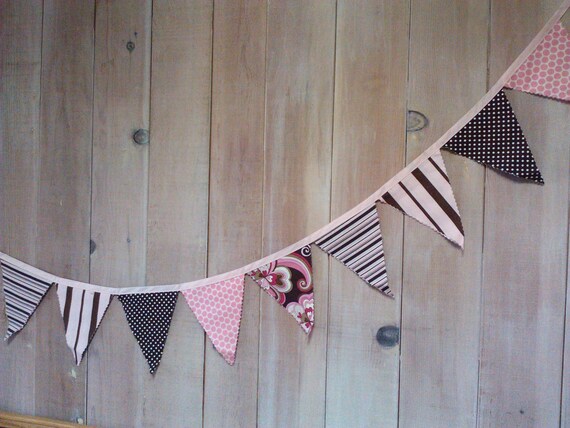 Bunting Flags Pink, Ivory and brown Il_570xn