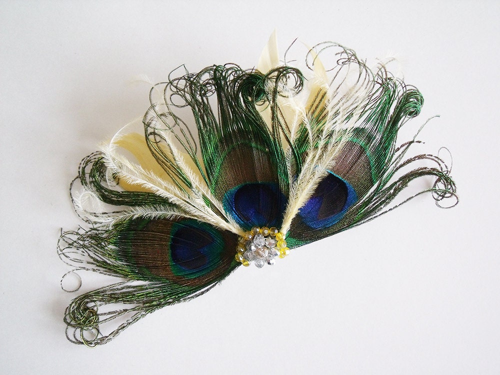 Bridal Fascinator - Peacock Headpiece - Yellow Peacock Bridal Fascinator - Yellow Peacock Bridal Headpiece - Peacock Bridesmaid Fascinator