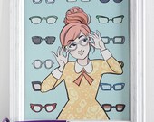 Illustration Print - Vintage Glasses Girl