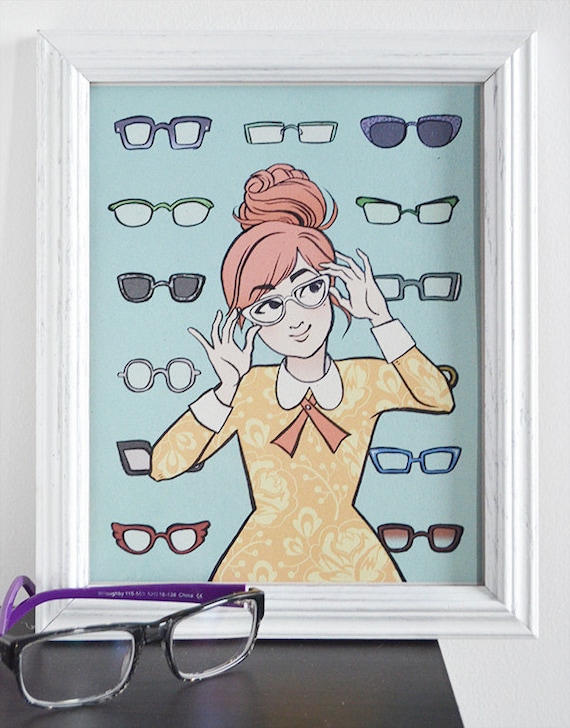 Illustration Print - Vintage Glasses Girl