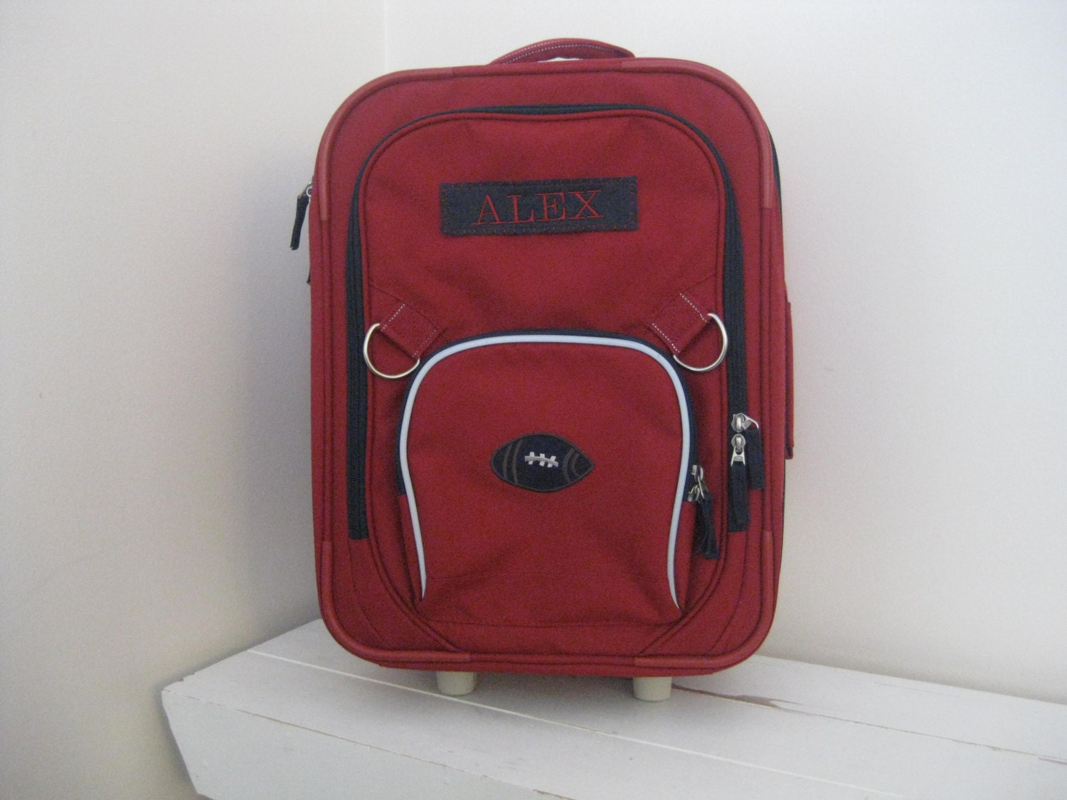 Rolling Luggage (Small Size) -- Red/Navy With Football Patch -- Free Domestic Shipping