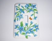 Blue floral steel single light switch cover - clear swarovski crystals