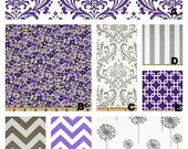 Custom Crib Bedding You Design   Bumper and Bedskirt iin Purple and gray