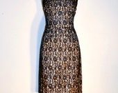 Vintage 1950s Lace Dress - 50s Cocktail Dress - Black Floral Lace