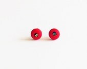 Geometry - upcycled vintage necktie - Repurposed Covered Button Earrings - red earrings - dork - fabric earrings
