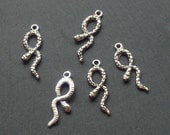 Snake Charms x 5, antique silver, tibetan silver