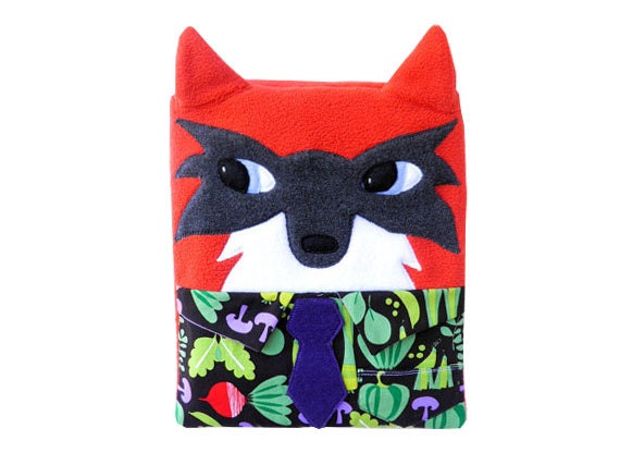 Ipad case / sleeve red fox "working boy" - in orange fleece