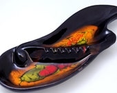 Marcia of California Ashtray Mid Century Ceramic Retro Mad Men Home Decor Black Yellow Red Green Marcia Calif
