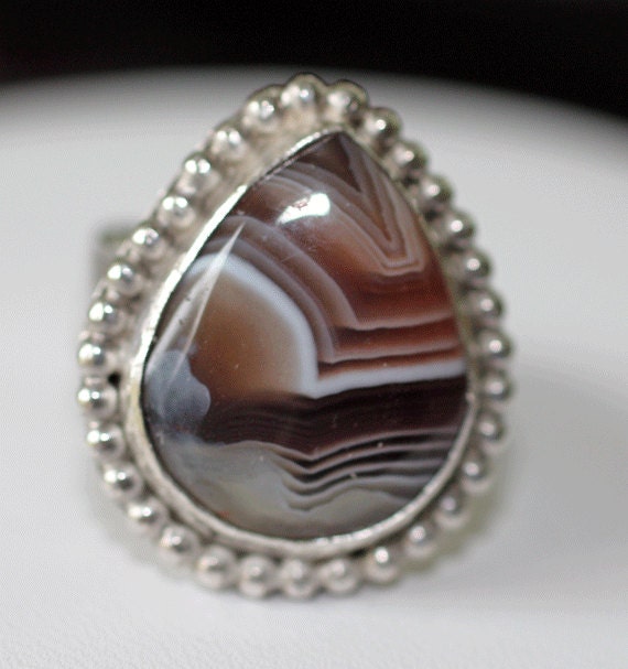Botswana Agate Ring in Sterling Silver Size 6