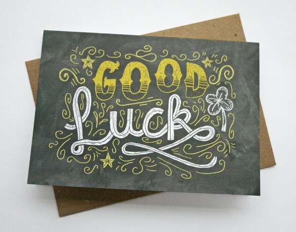 Good Luck Card - Chalkboard / Hand Lettering / Typography / Good Luck / Illustration