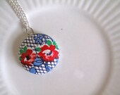 single button necklace made with vintage fabric