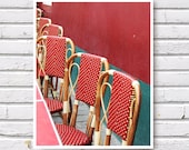 Paris Cafe Cairs, 8x10 French europe travel art photography, Red Green Coffee, Home Decor Print