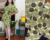 Vintage 80s 90s Floral Print Chartreuse Dress Small
