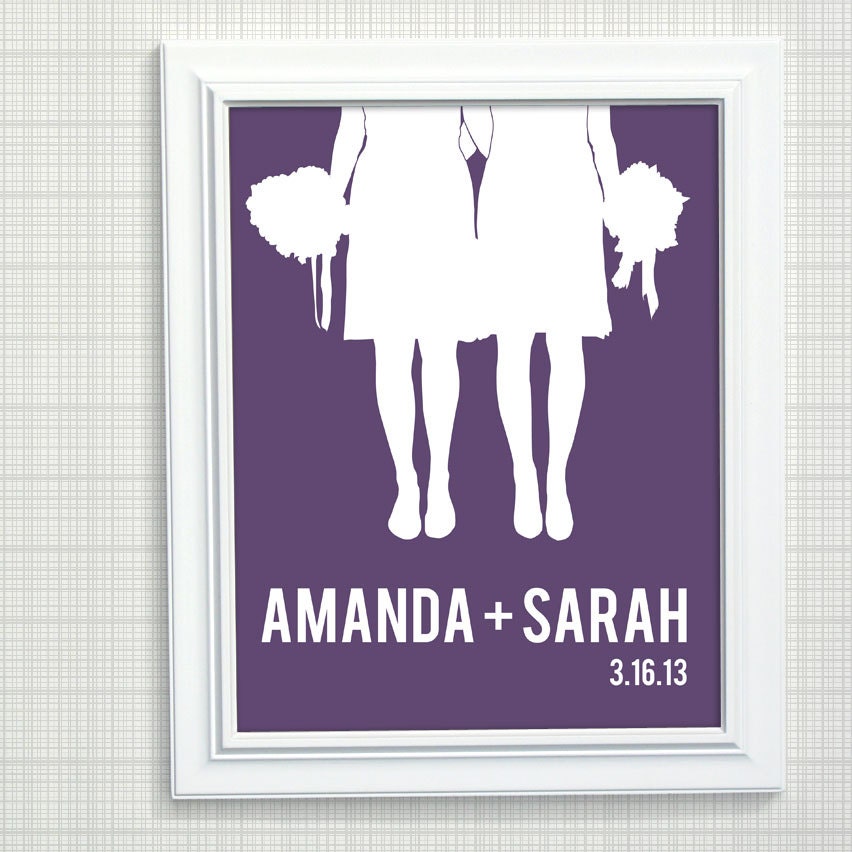 Personalized Wedding Gift - Same Sex Wedding Gift Couples Silhouette - Choose your text and colors