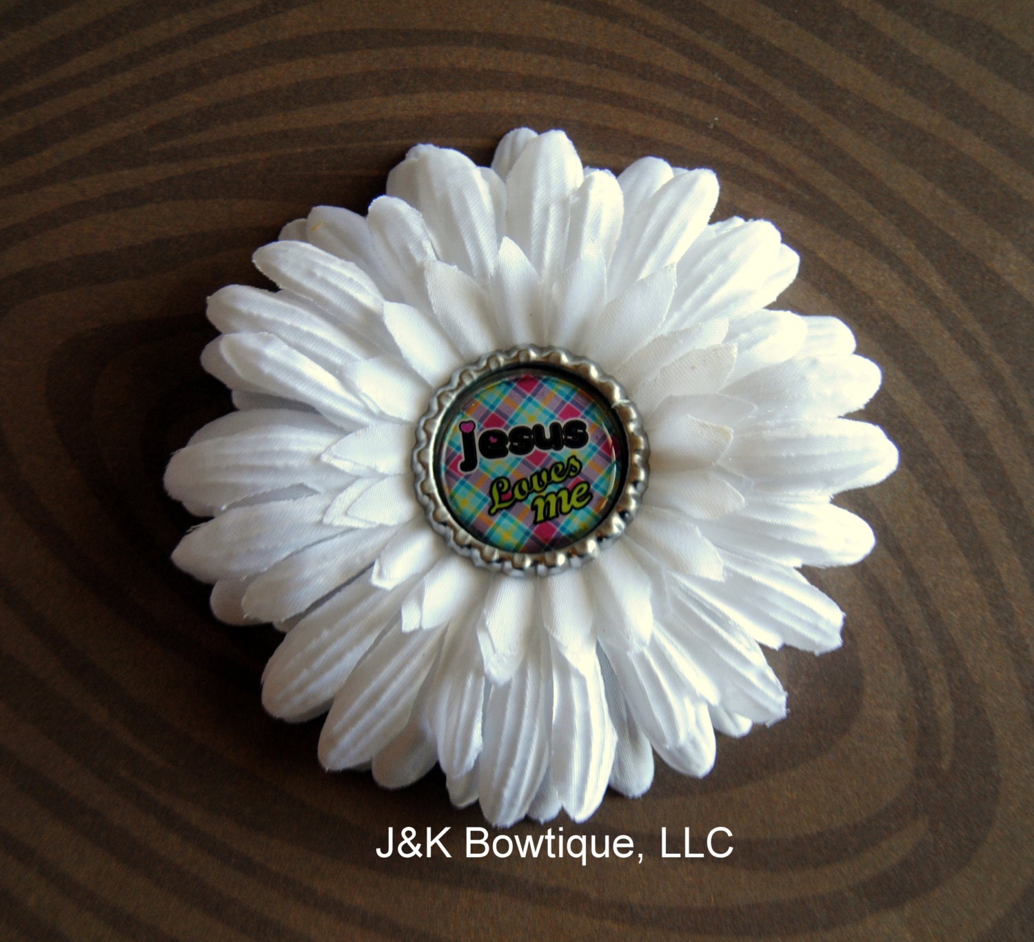 Jesus Loves Me - Large Daisy flower clip