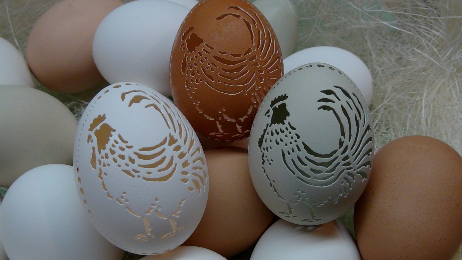 MADE TO ORDER - Hand Carved Victorian Lace Chicken Egg -  Rooster