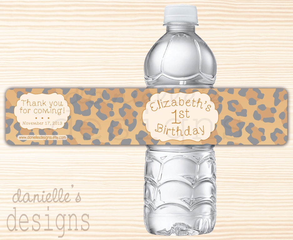Personalized Leopard Print Birthday Waterproof Water Bottle Labels - 35 labels