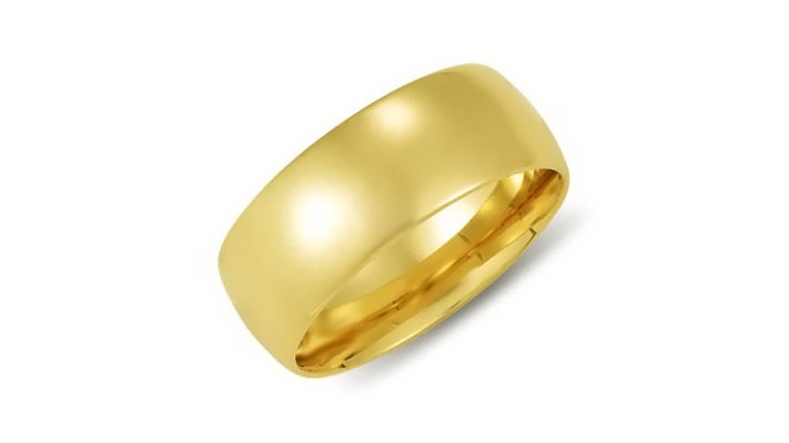 14kt Yellow Gold Wedding Band 8mm Half Dome High Polish Design Custom Made Size 4 5 6 7 8 9