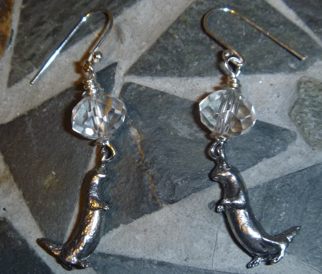 Otter earrings with clear crystal beads