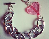 Pink sparkle Heart Silver Bracelet