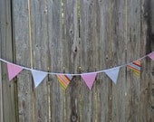Affordable Mini-Pennant Flag Bunting - Hot Pink Gingham, Rainbow Stripe - Newborn Photo Prop, Nursery Wall Hanging, Baby Shower