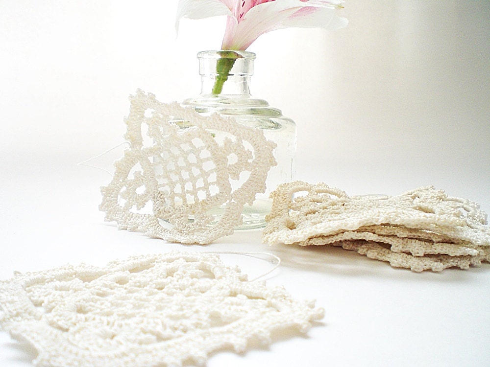 Natural Cotton Crochet Motifs, Square Vintage Appliques, Craft Quilting Scrapbook Supplies