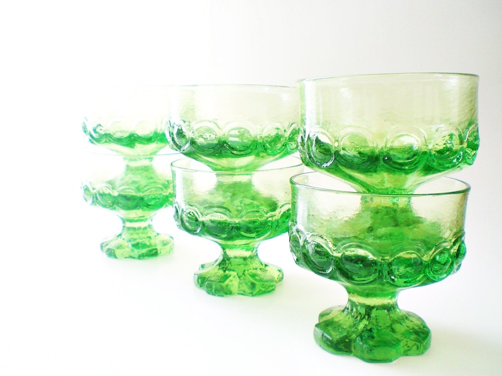 Champagne Glasses, Tall Sherbet Bowls, Vintage  Franciscan  Madeira , Apple Green Glass